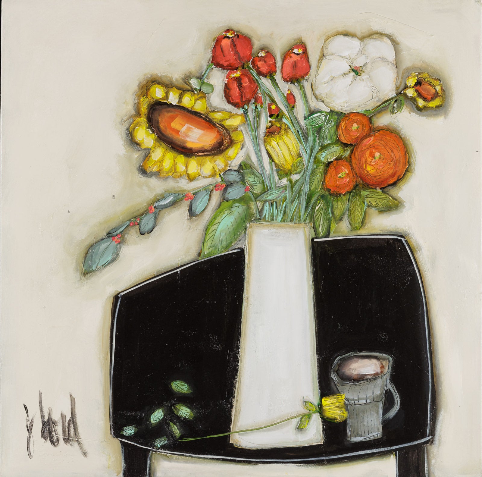 Floral “Flower & Coffee” by Josee Lord – acrylic on canvas.