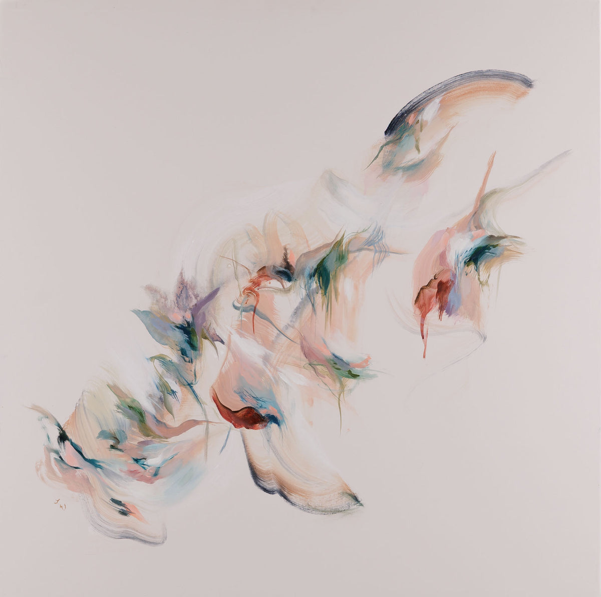 Laura Wood, "Falling In Love," mixed media on canvas, 36 x 36 in, abstract mixed media work, unframed canvas