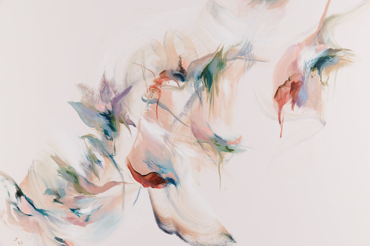 Laura Wood, "Falling In Love," detail 1, mixed media on canvas