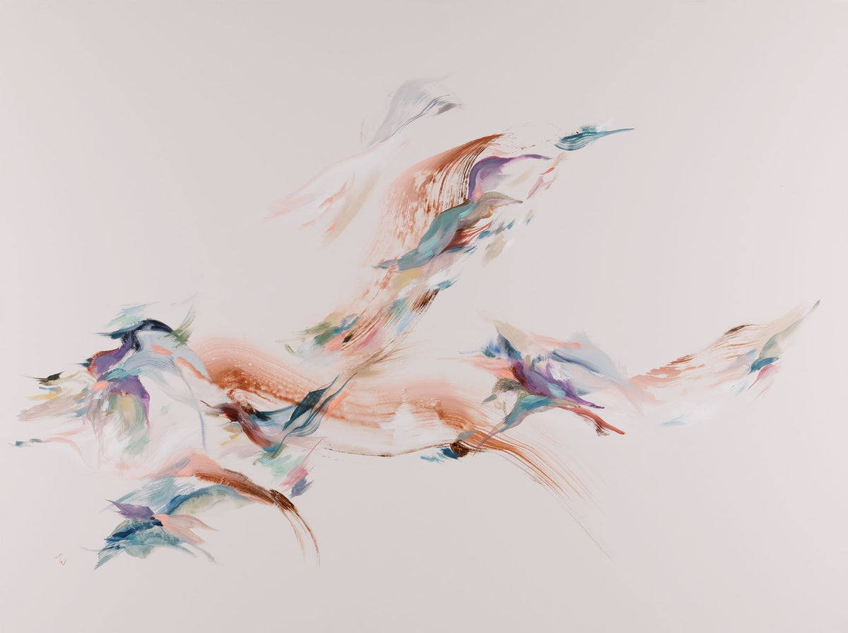 Laura Wood, "Pink Sky At Night," mixed media on canvas, 36 x 48 in, abstract mixed media work, unframed canvas