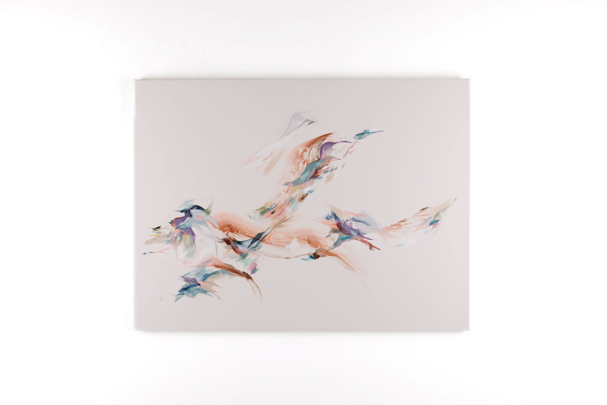 Laura Wood, "Pink Sky At Night," full view, mixed media on canvas, 36 x 48 in