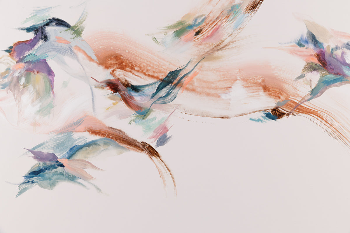 Laura Wood, "Pink Sky At Night," detail 1, mixed media on canvas