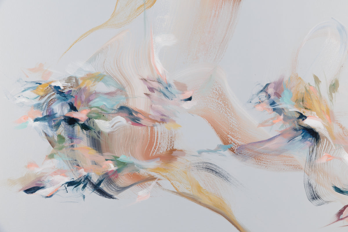 Laura Wood, "Hope Is The Thing With Feathers," detail 1, mixed media on canvas