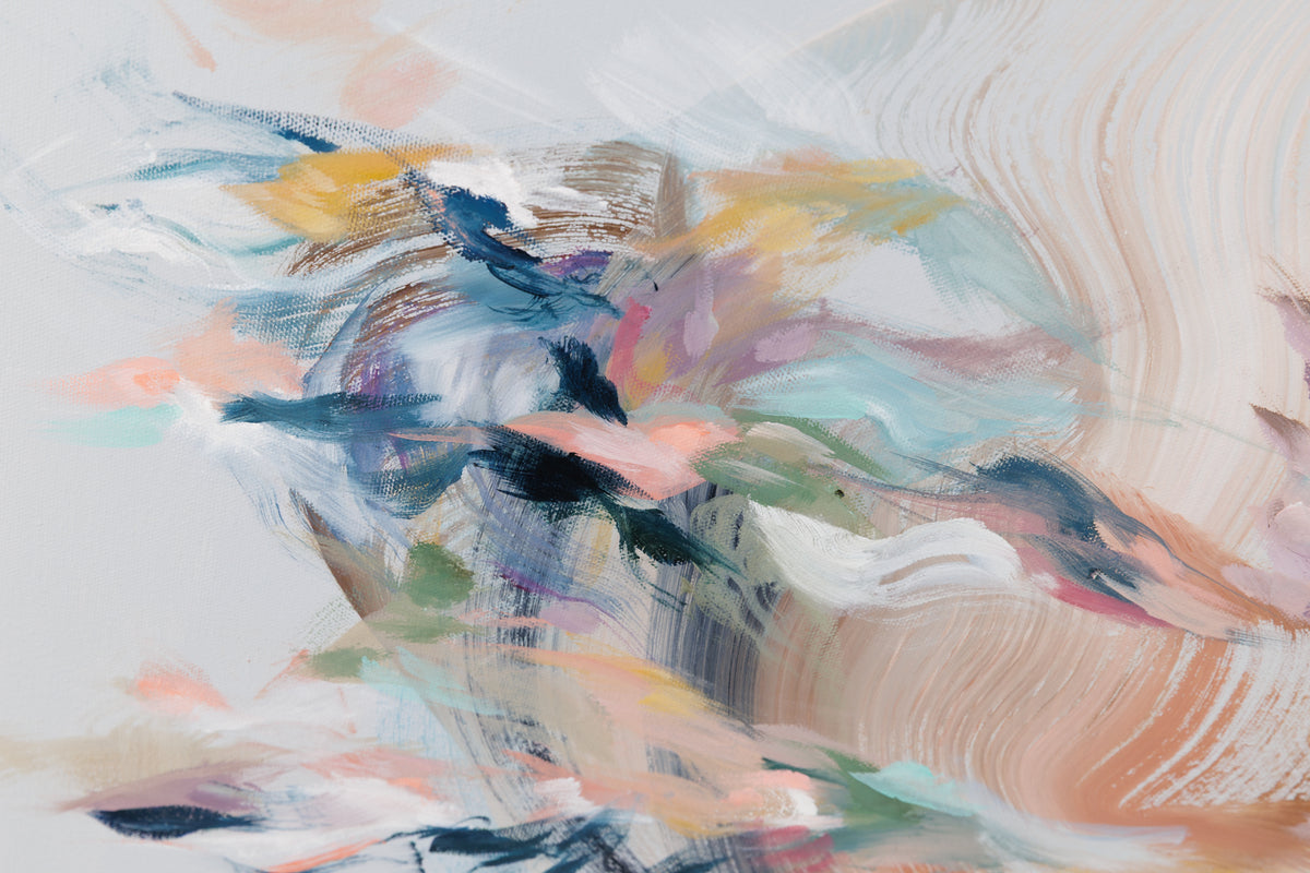 Laura Wood, "Hope Is The Thing With Feathers," detail 3, mixed media on canvas