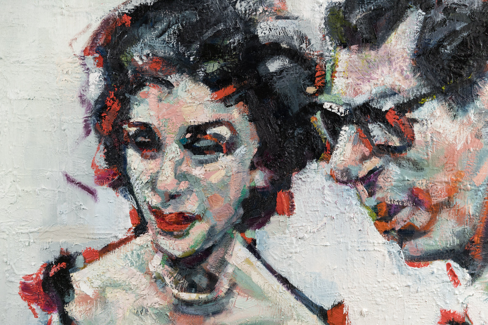 Lorena Ziraldo, "Black Tie & Red Lips," detail view, oil on canvas