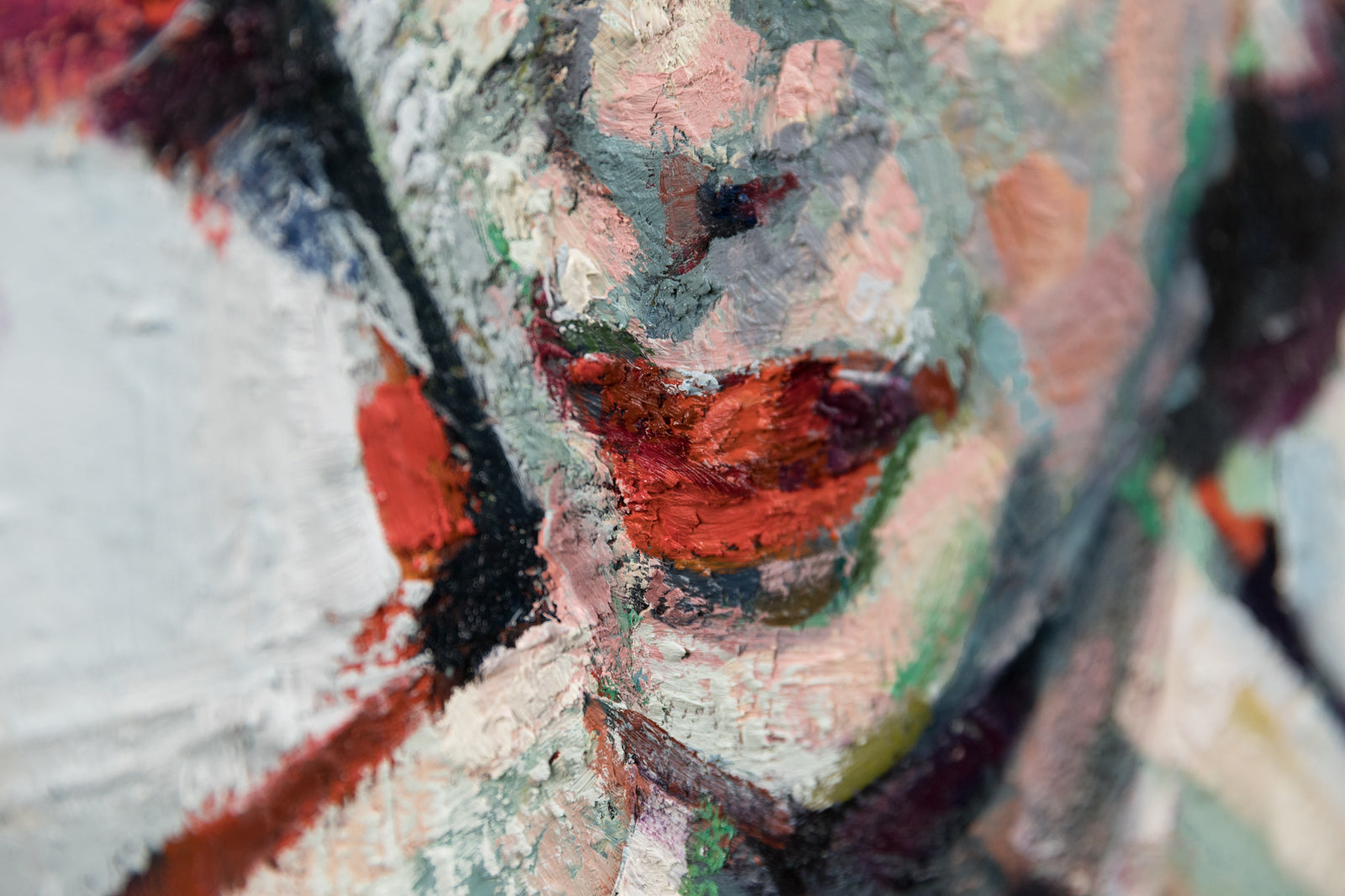 Lorena Ziraldo, "Black Tie & Red Lips," detail view, oil on canvas