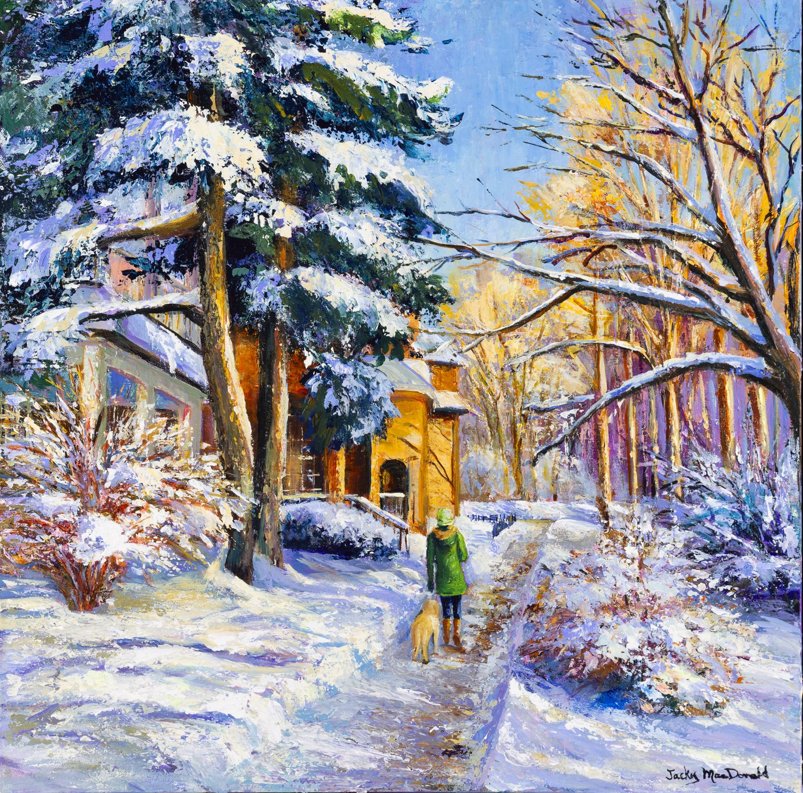 Cityscape “Noon Walk” by Jacky MacDonald – acrylic on canvas.