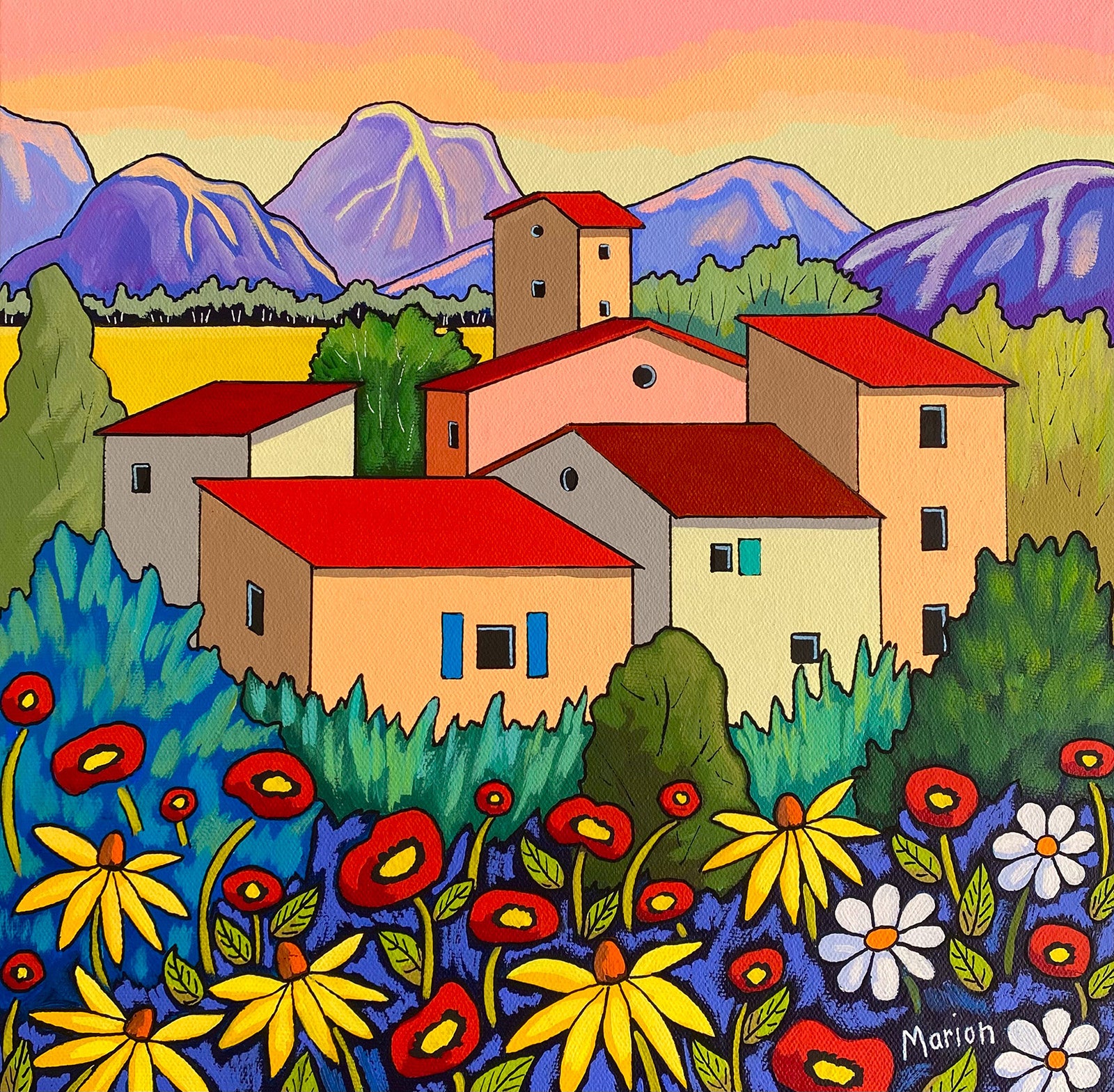 Landscape “Provencal Ambiance” by Louise Marion – acrylic on canvas.