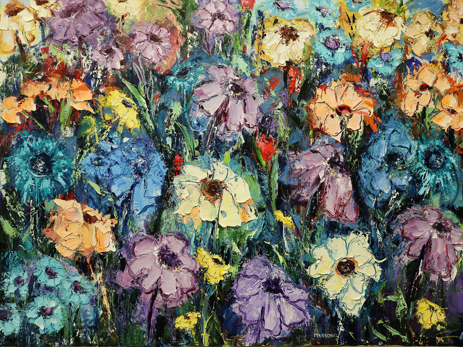 Floral “Flower Power” by Gerda Marschall – oil on canvas.