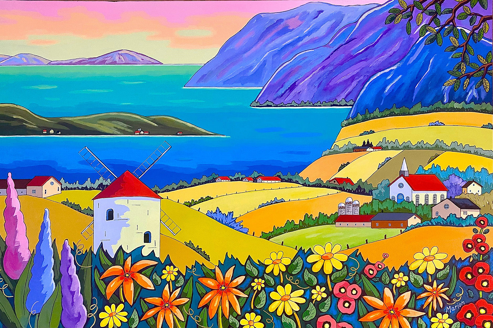 Landscape “Windmill Sounds” by Louise Marion – acrylic on canvas.