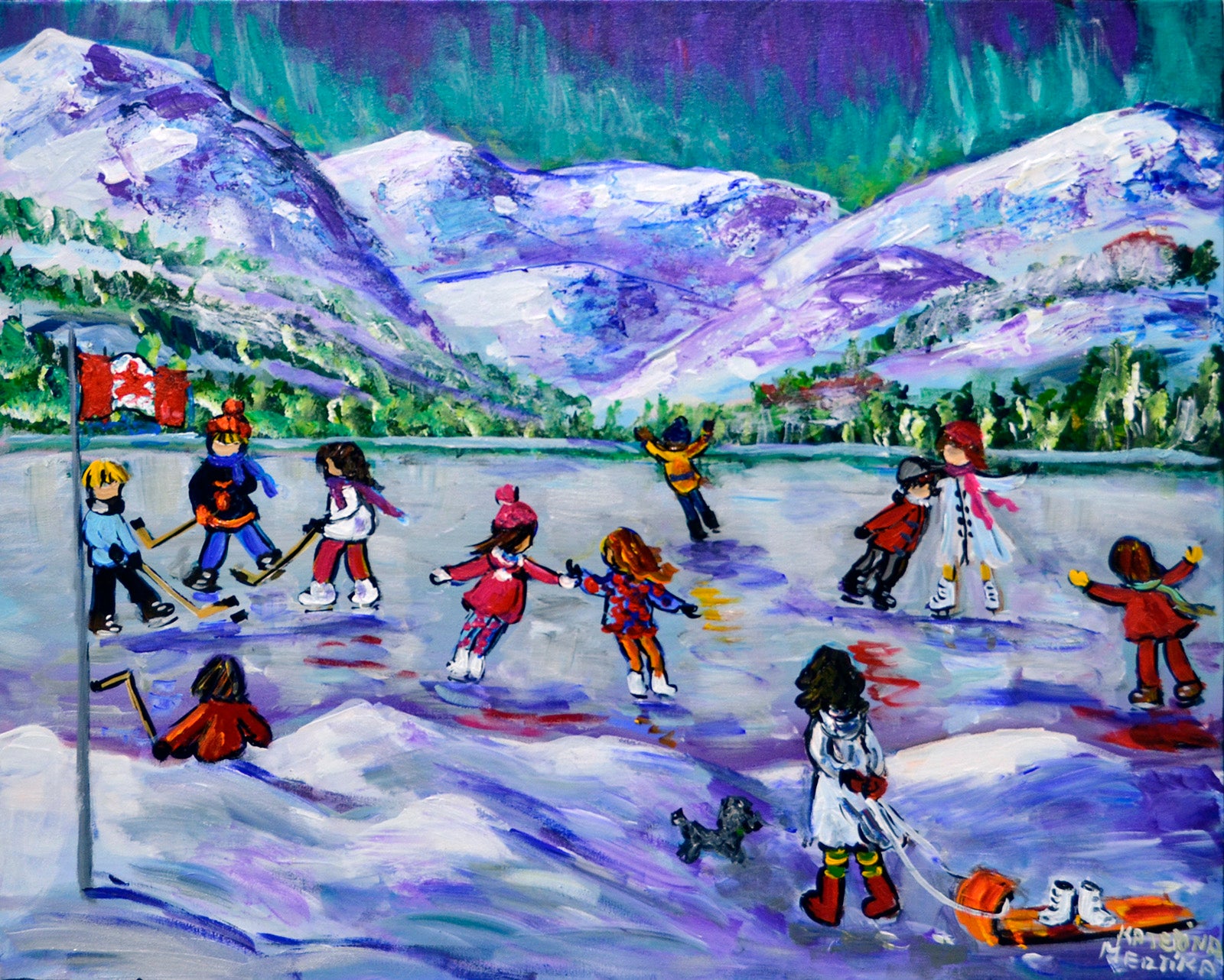Children “Skating With A View” by Katerina Mertikas – acrylic on canvas.