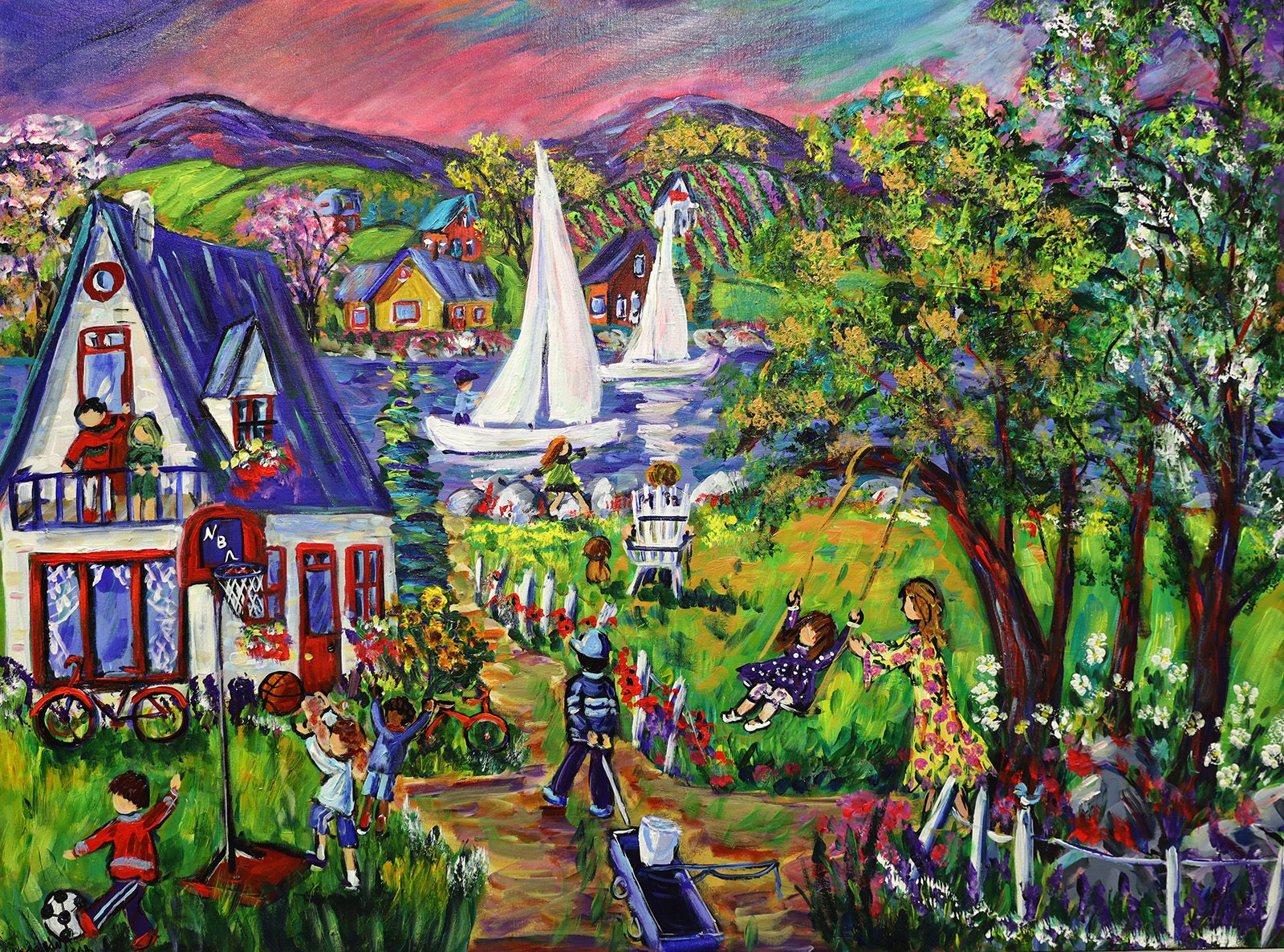 Children “Summer Evenings Are For Play” by Katerina Mertikas – acrylic on canvas.