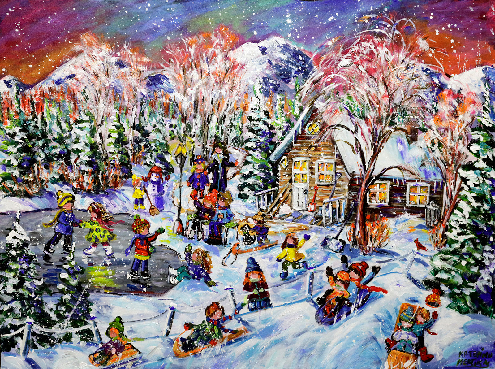 Children “Our Winter Cabin” by Katerina Mertikas – acrylic on canvas.