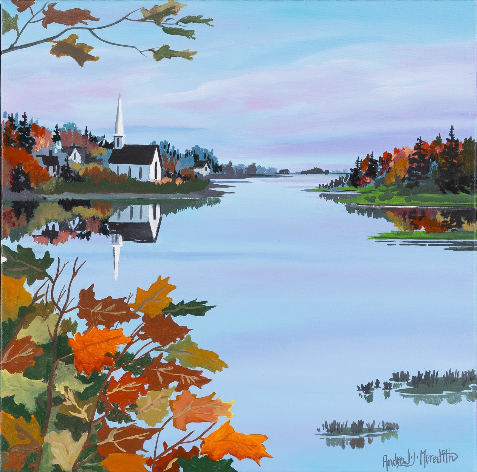 Landscape “At River John, NS” by Andrew Meredith – acrylic on canvas.