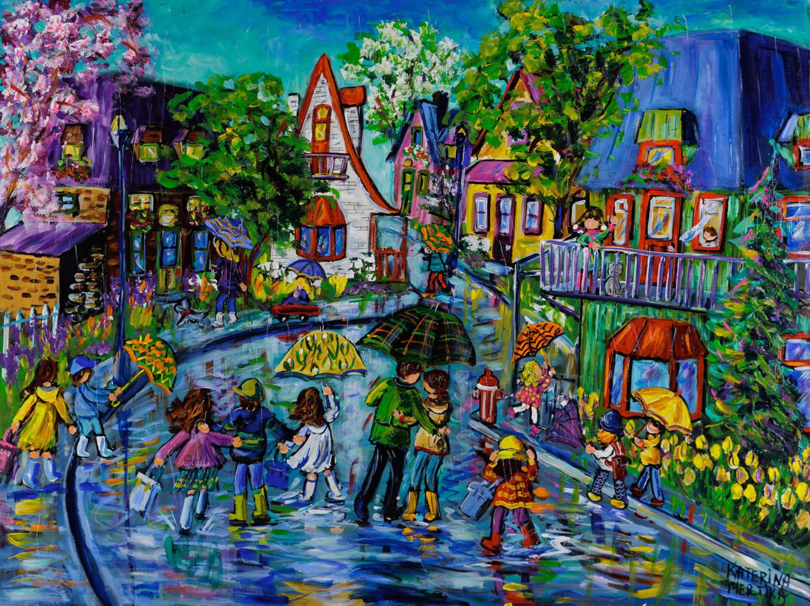 Children “Under My Umbrella” by Katerina Mertikas – acrylic on canvas.