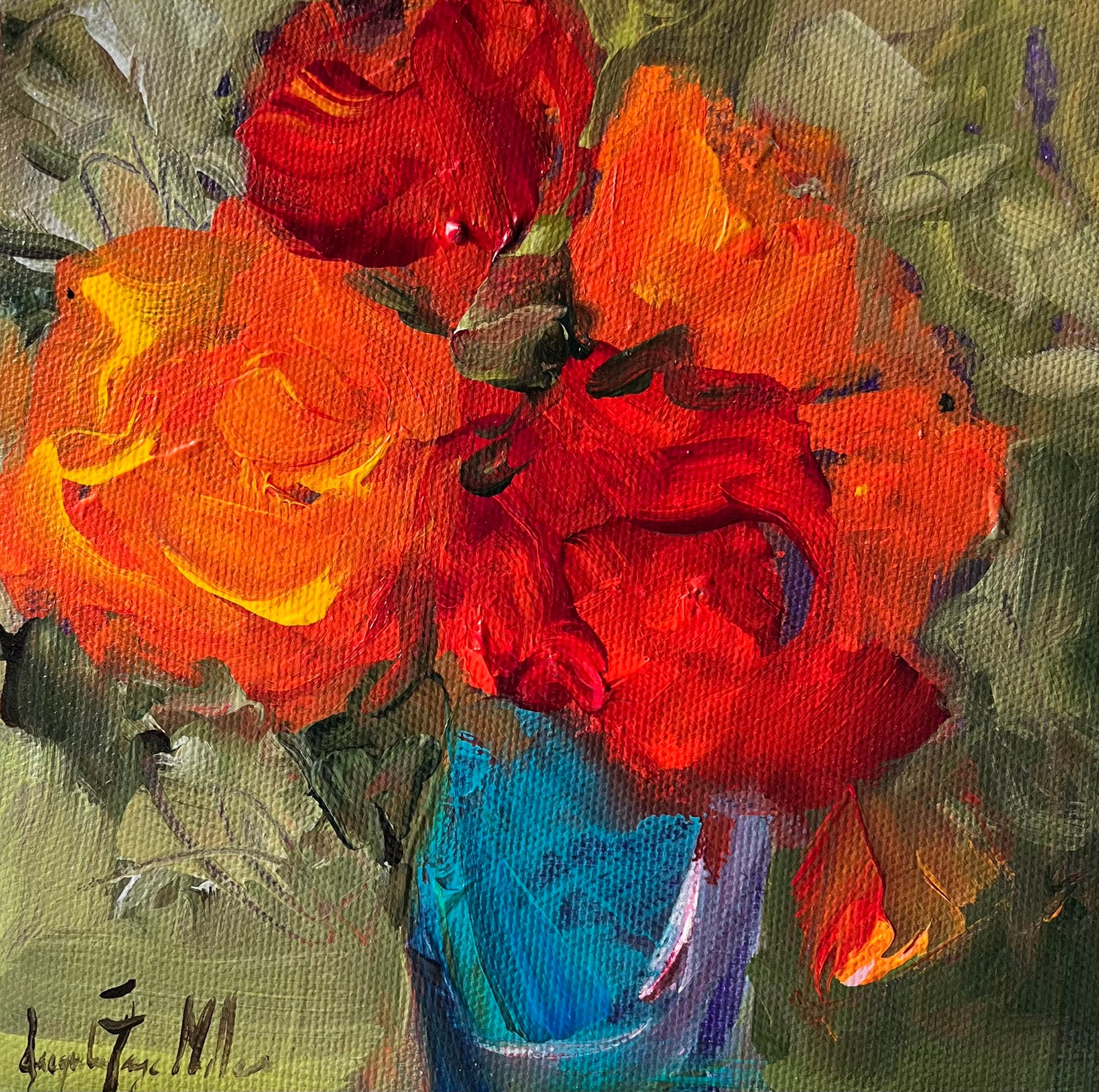 Floral “Just A Moment” by Jacqueline Miller – acrylic on panel.