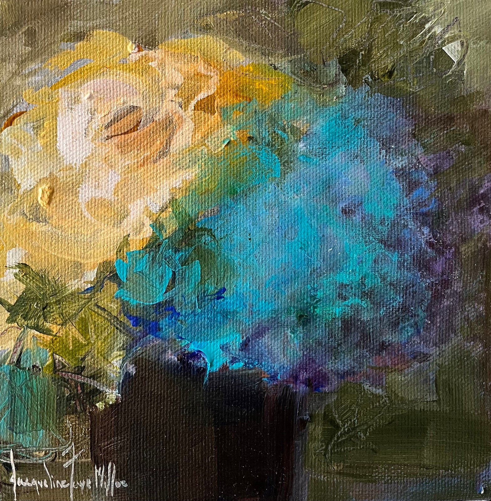 Floral “Hold Me Close” by Jacqueline Miller – acrylic on canvas.