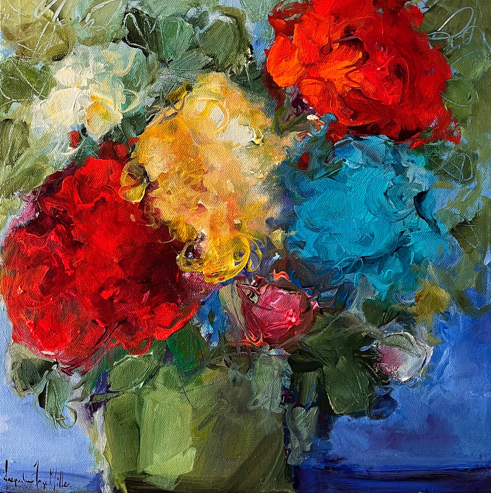 Floral “Yesterday's Butterflies” by Jacqueline Miller – acrylic on canvas.