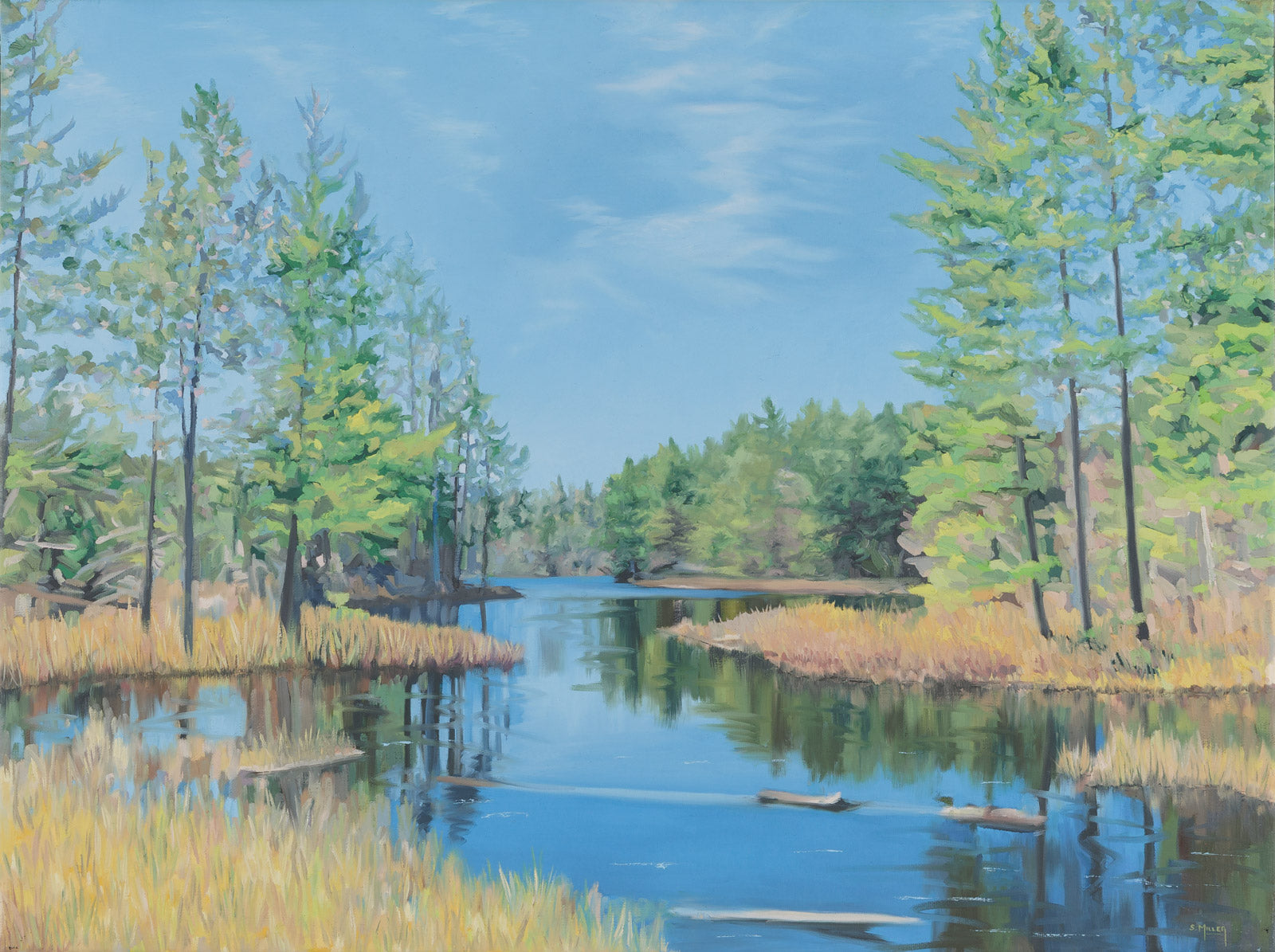 Landscape “Back Woods” by Sue Miller – mixed media on canvas.