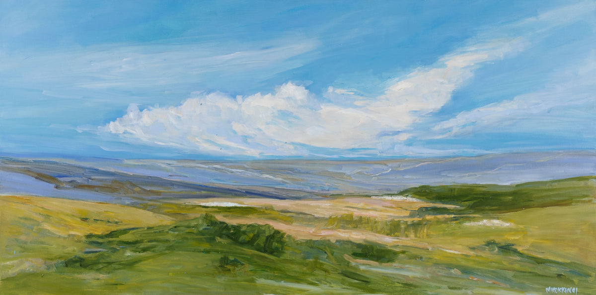 Martha Kokkinos, "Fields Of Quiet," oil on canvas, 24 x 48 in, Contemporary landscape painting, framed