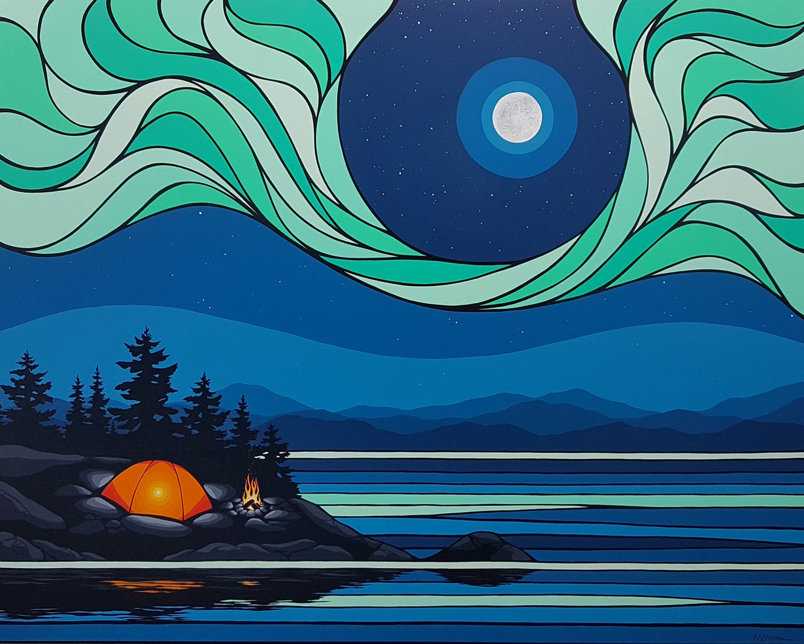 Landscape “Northern Reflections #3” by Monica Morrill – acrylic on canvas.