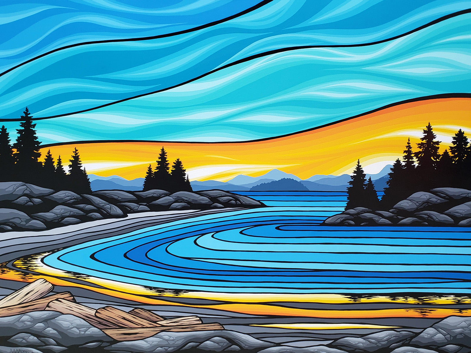Landscape “Coastal Dawn VII” by Monica Morrill – acrylic on canvas.