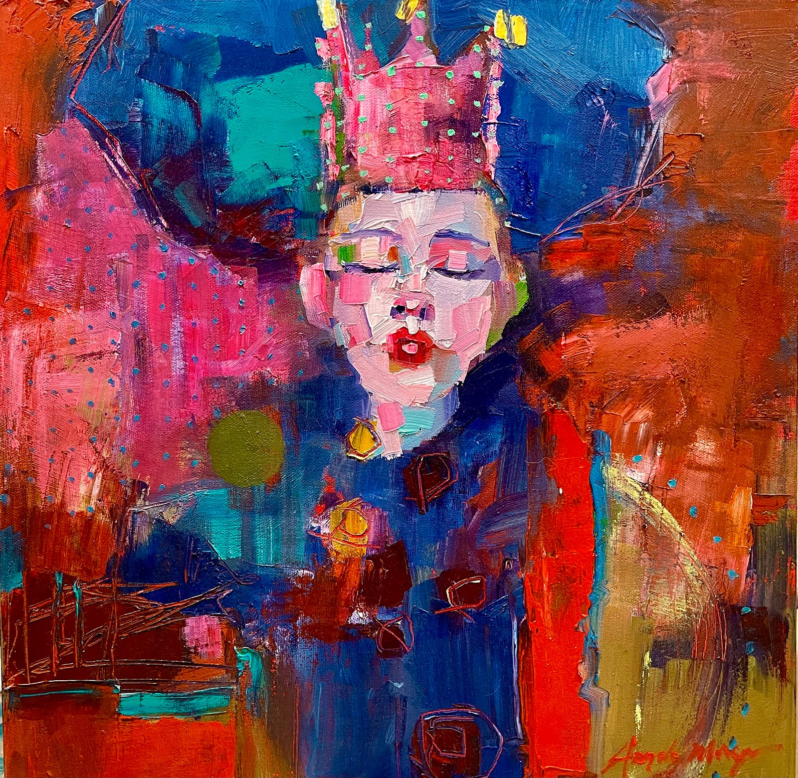 Figurative “Study: Collecting My Dreams” by Angela Morgan – oil on canvas.