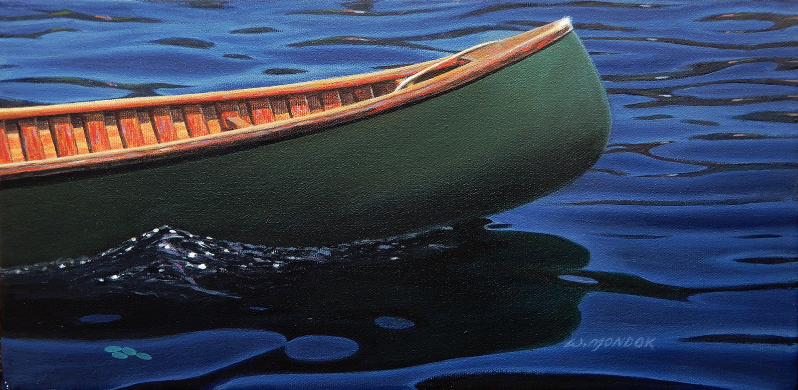 Still-Life “Green Canoe” by Wayne Mondok – acrylic on canvas.