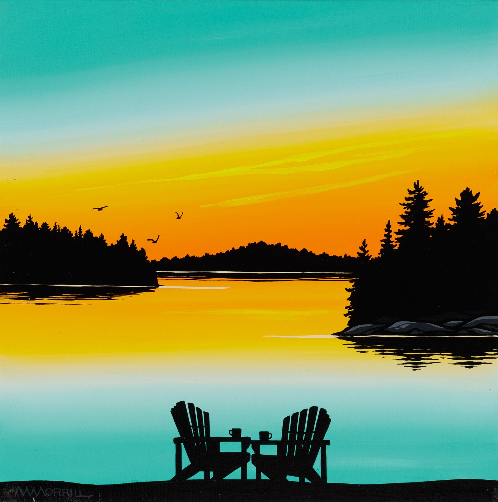 Landscape “Lakeshore Sunset IV” by Monica Morrill – acrylic on canvas.