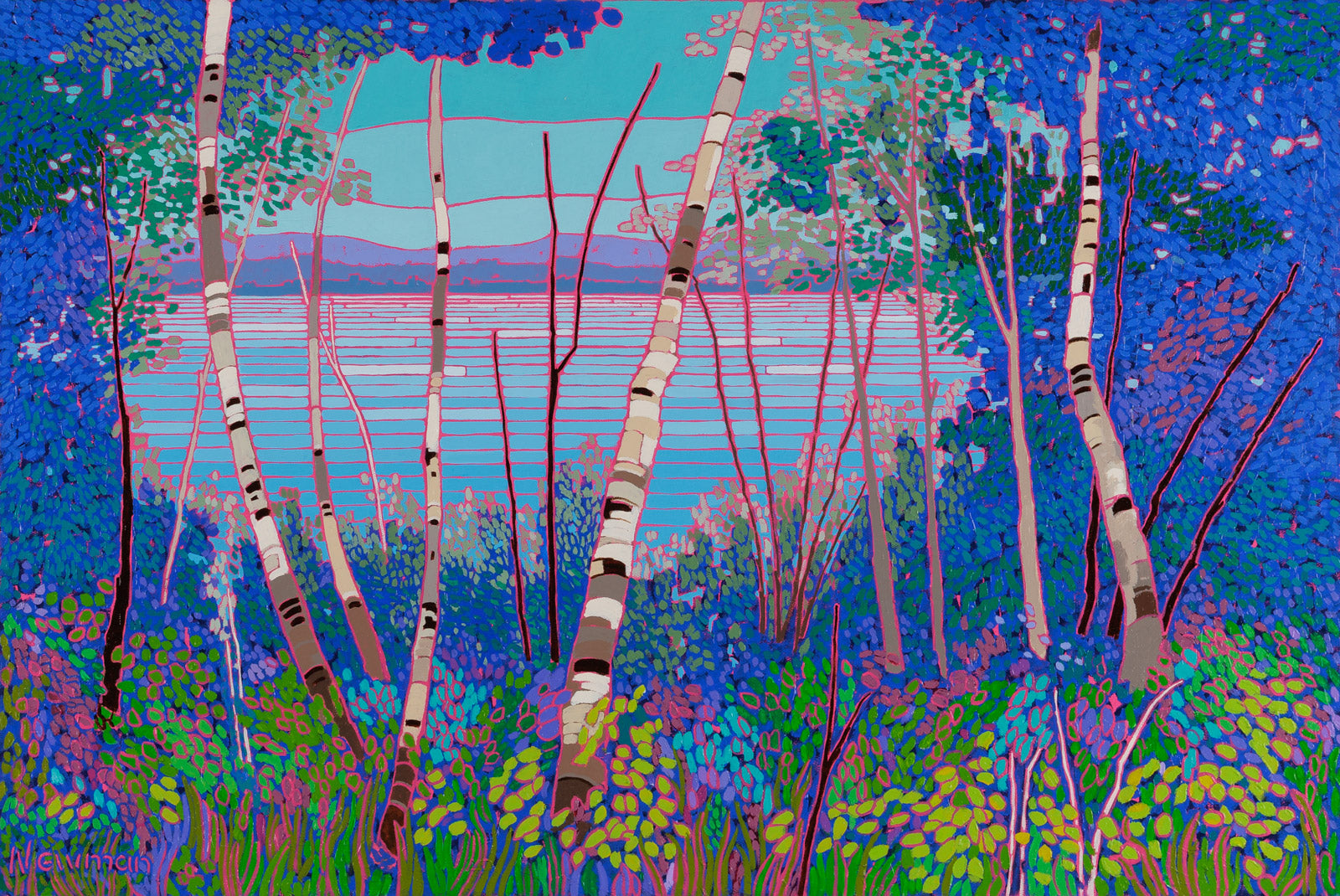 Landscape “A Northern Lake” by Shelley Newman – oil on canvas.