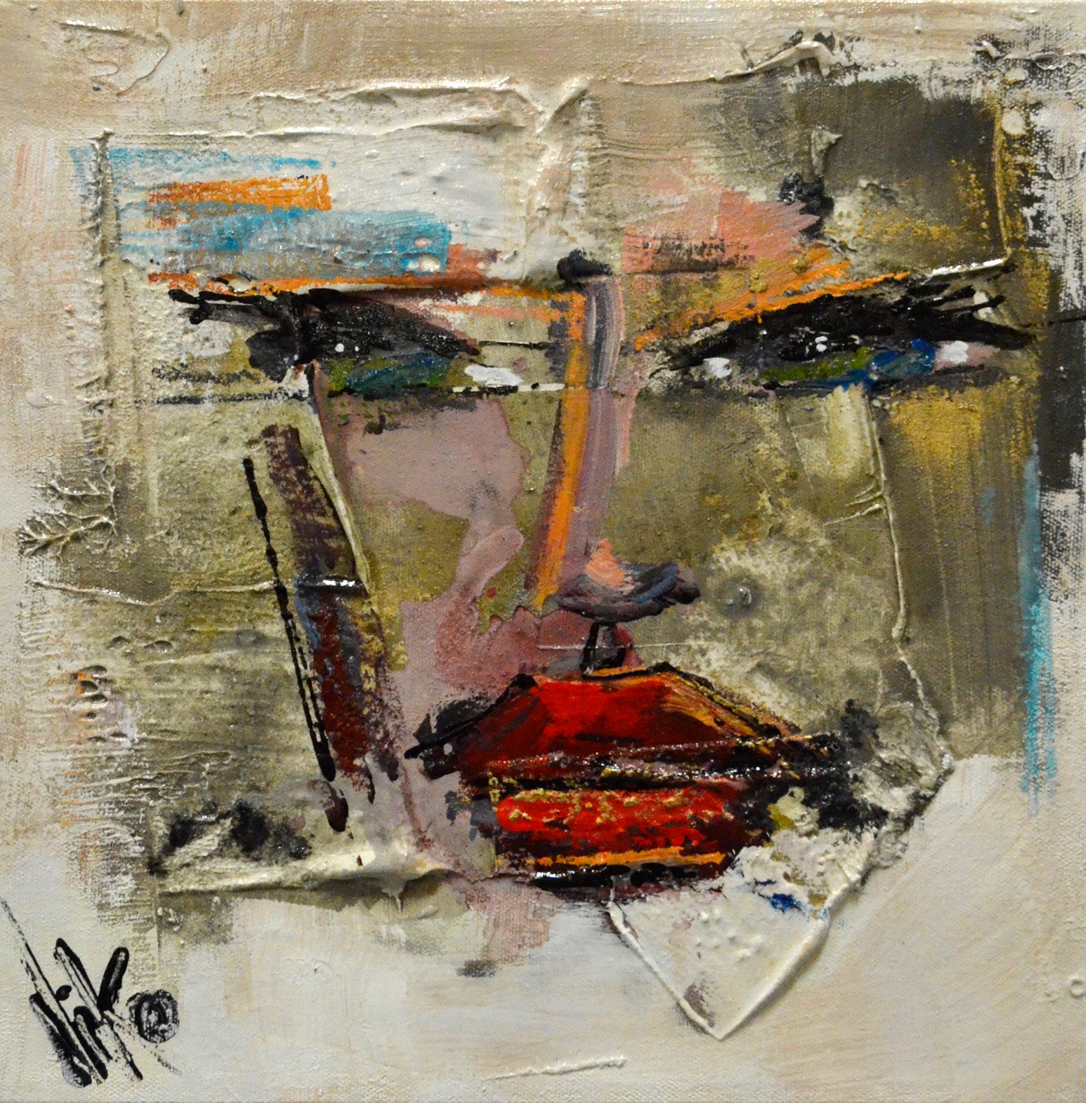 Figurative “Joy/Love” by Niko – mixed media on canvas.