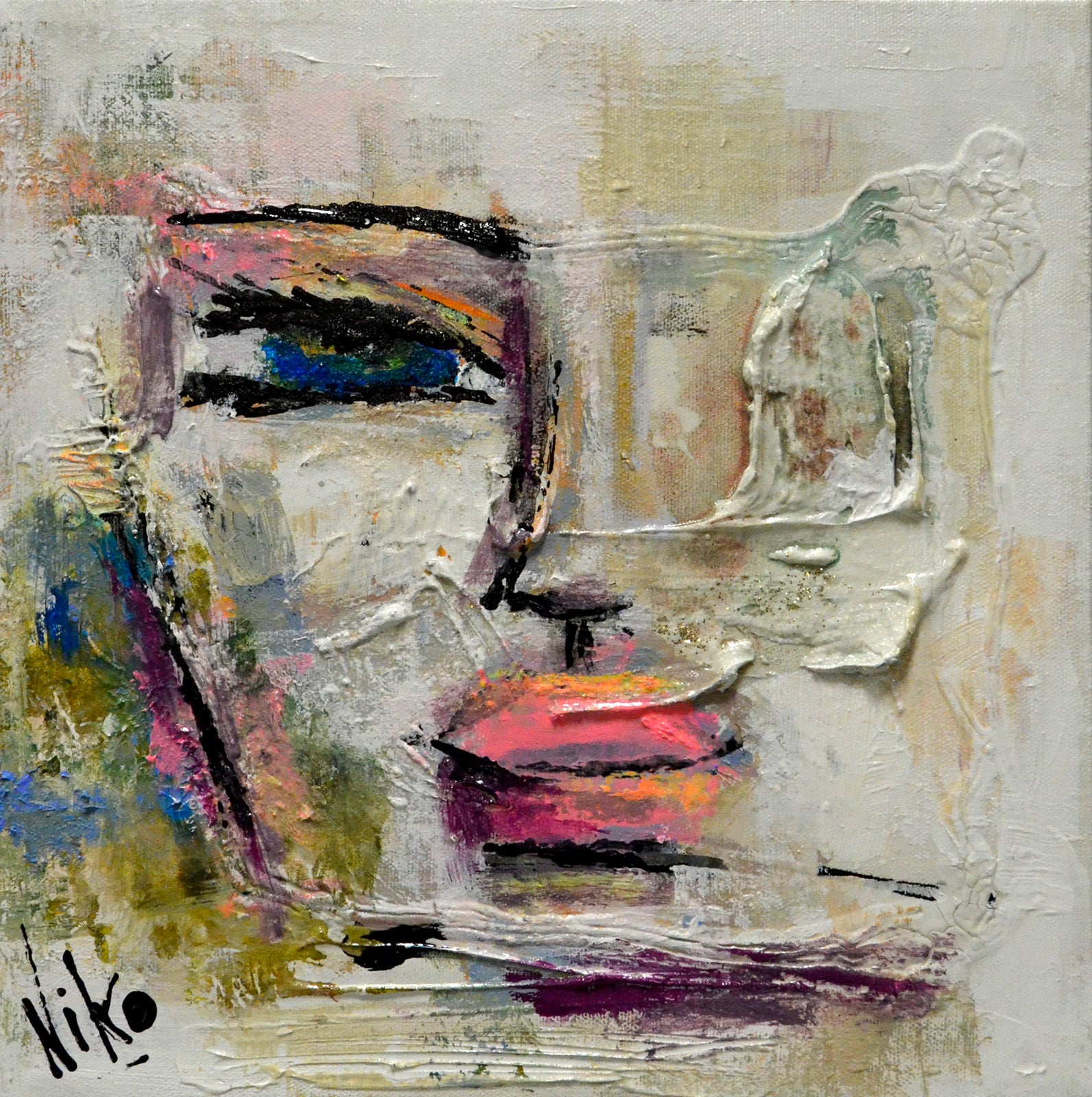 Figurative “Captive Culture” by Niko – mixed media on canvas.