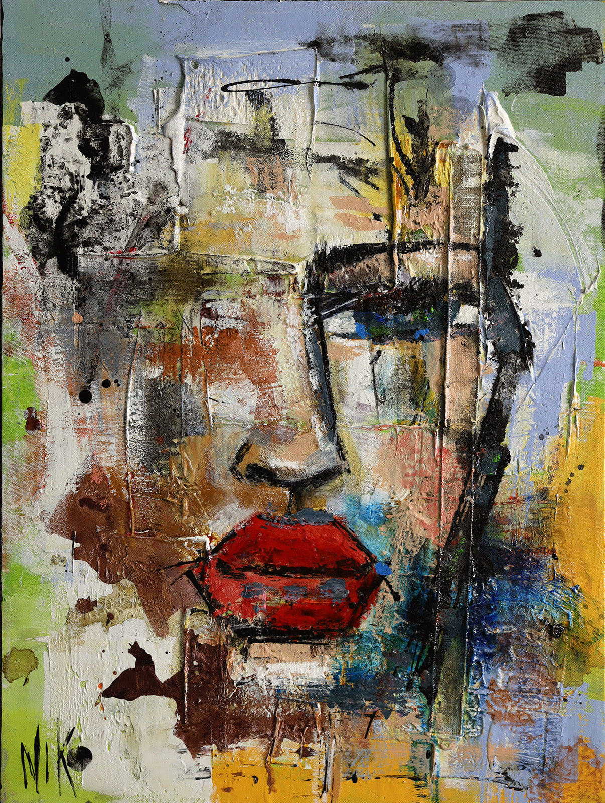 Figurative “Aquaterra” by Niko – mixed media on canvas.