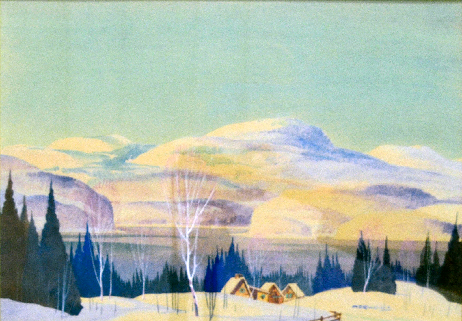 Landscape “Winter Lake” by Graham Norwell – watercolour on paper.
