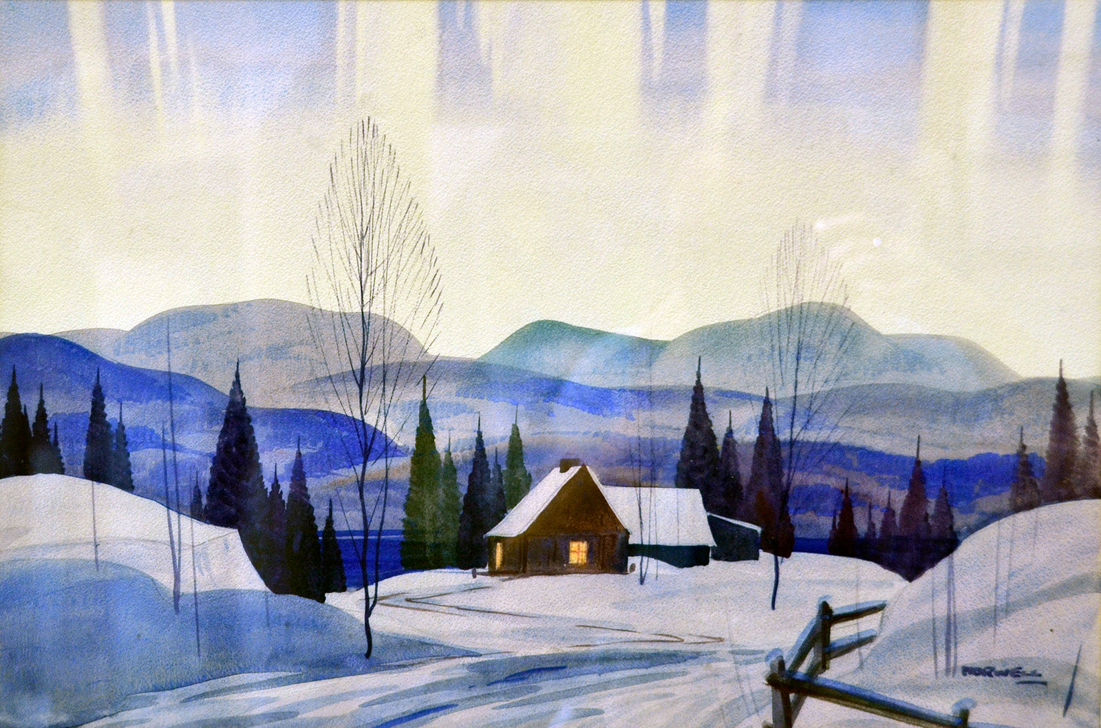 Landscape “Northern Lights” by Graham Norwell – watercolour on paper.