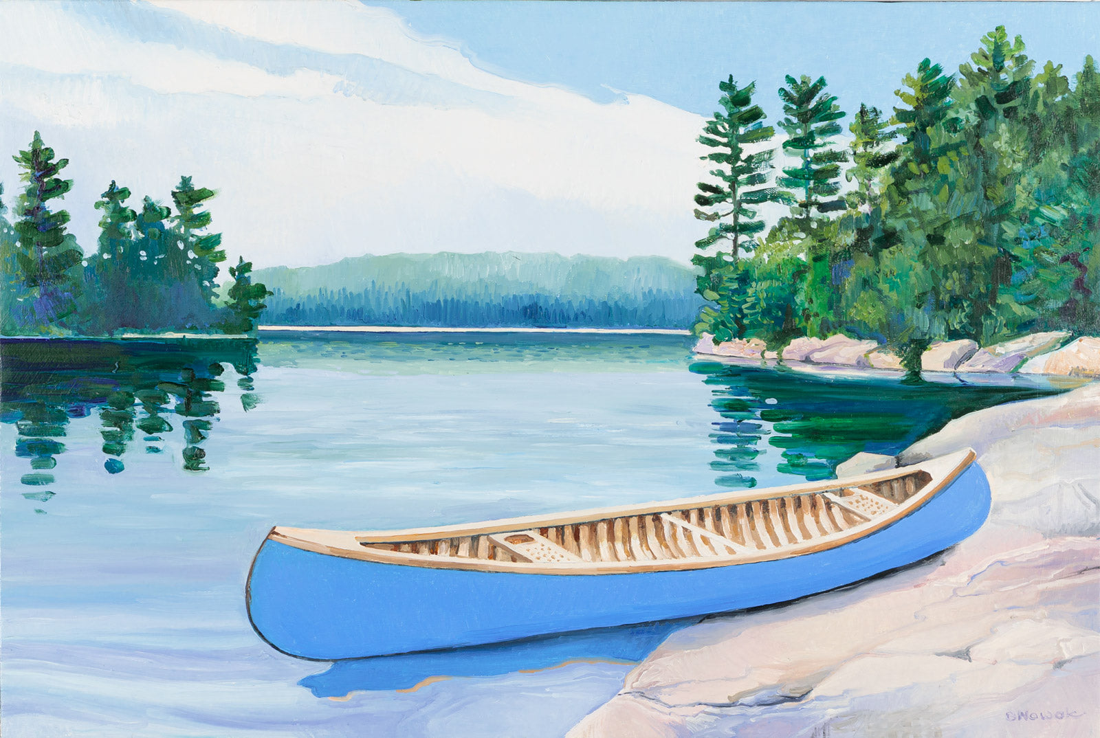 Seascape & Water “Blue Canoe, Hidden Bay” by Brigitte Nowak – oil on panel.