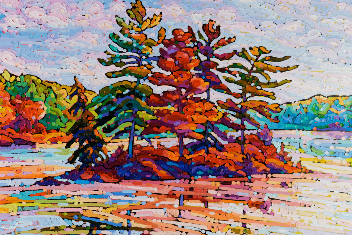 Noémie L. Côté, "Where Autumn Meets Water," detail view, oil on canvas