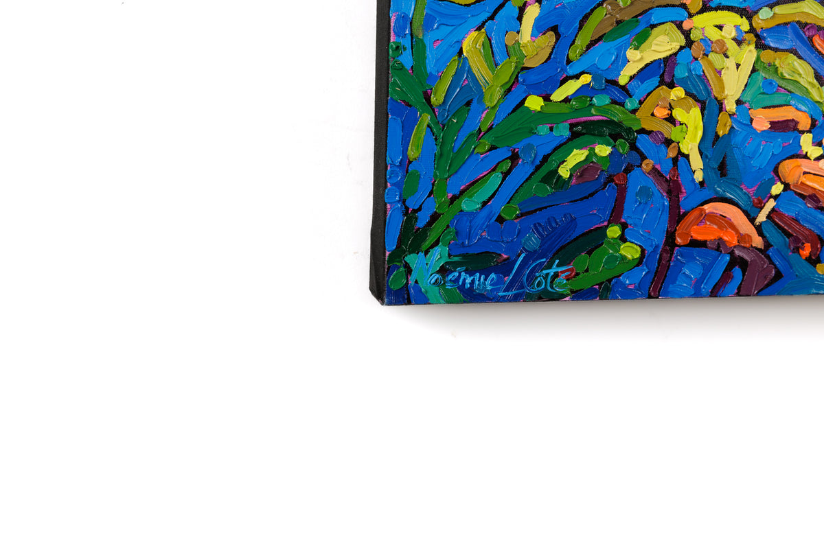 Noémie L. Côté, "Where Autumn Meets Water," detail view, oil on canvas