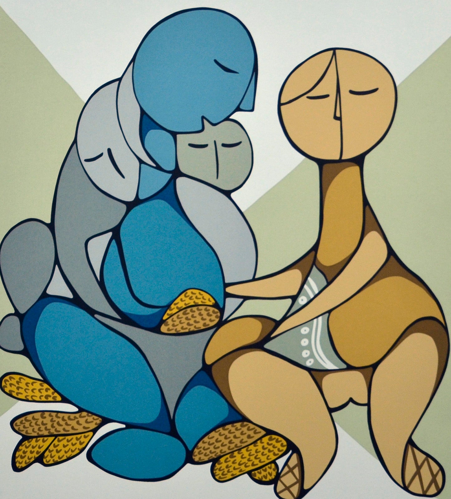 Figurative “Husking Corn” by Daphne Odjig – giclee on paper.