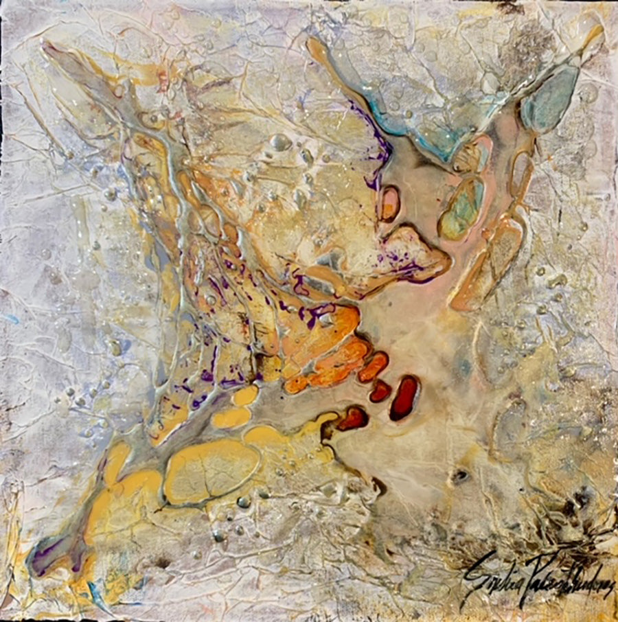 Abstracts “Sharing The Spirit II” by Sophia Paleotheodoros – mixed media and resin on canvas.