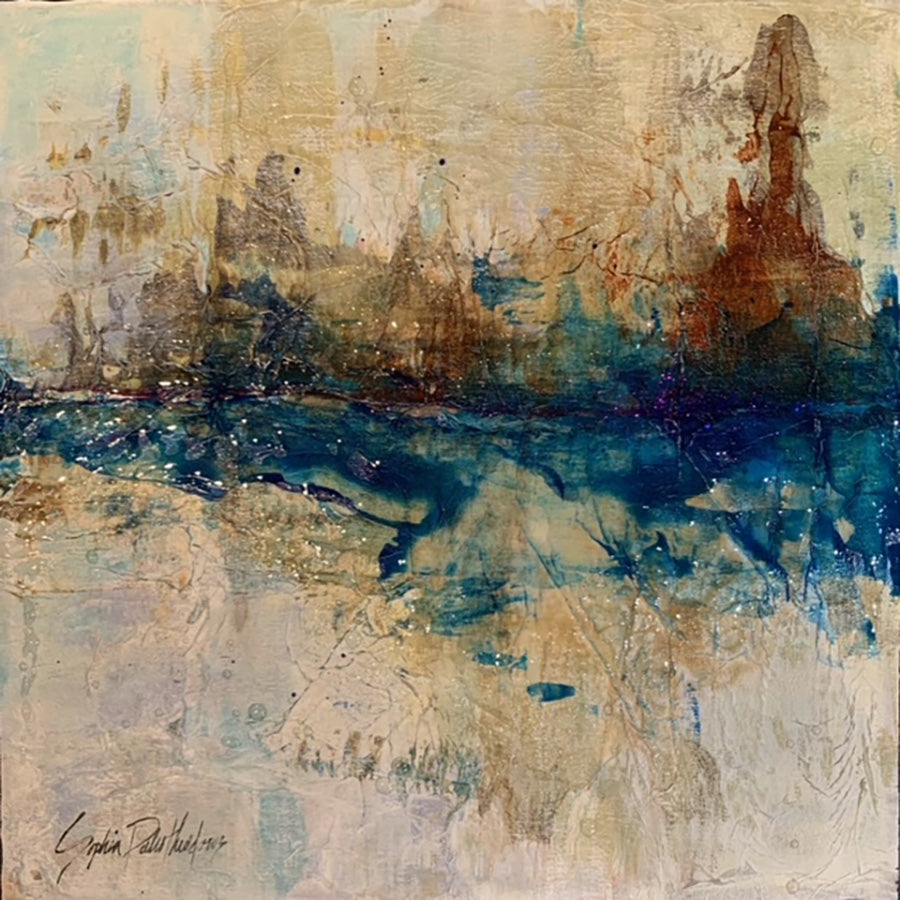 Abstracts “Holy Daydream VI” by Sophia Paleotheodoros – mixed media and resin on canvas.