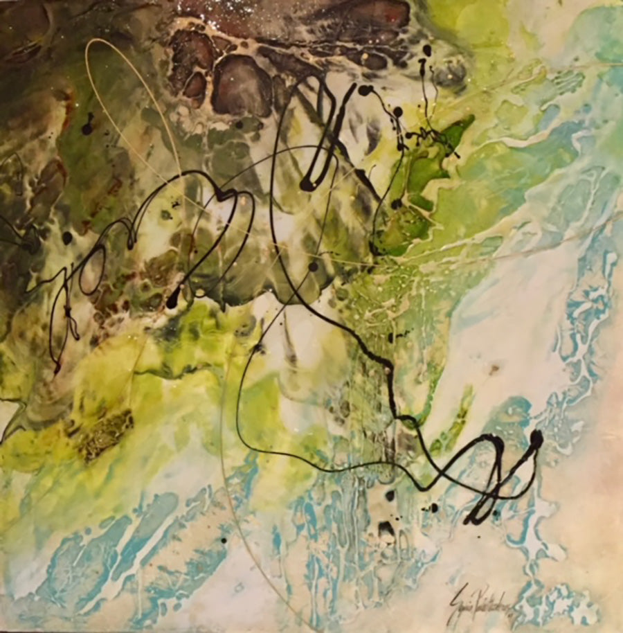 Abstracts “Through The Woods” by Sophia Paleotheodoros – mixed media and resin on canvas.