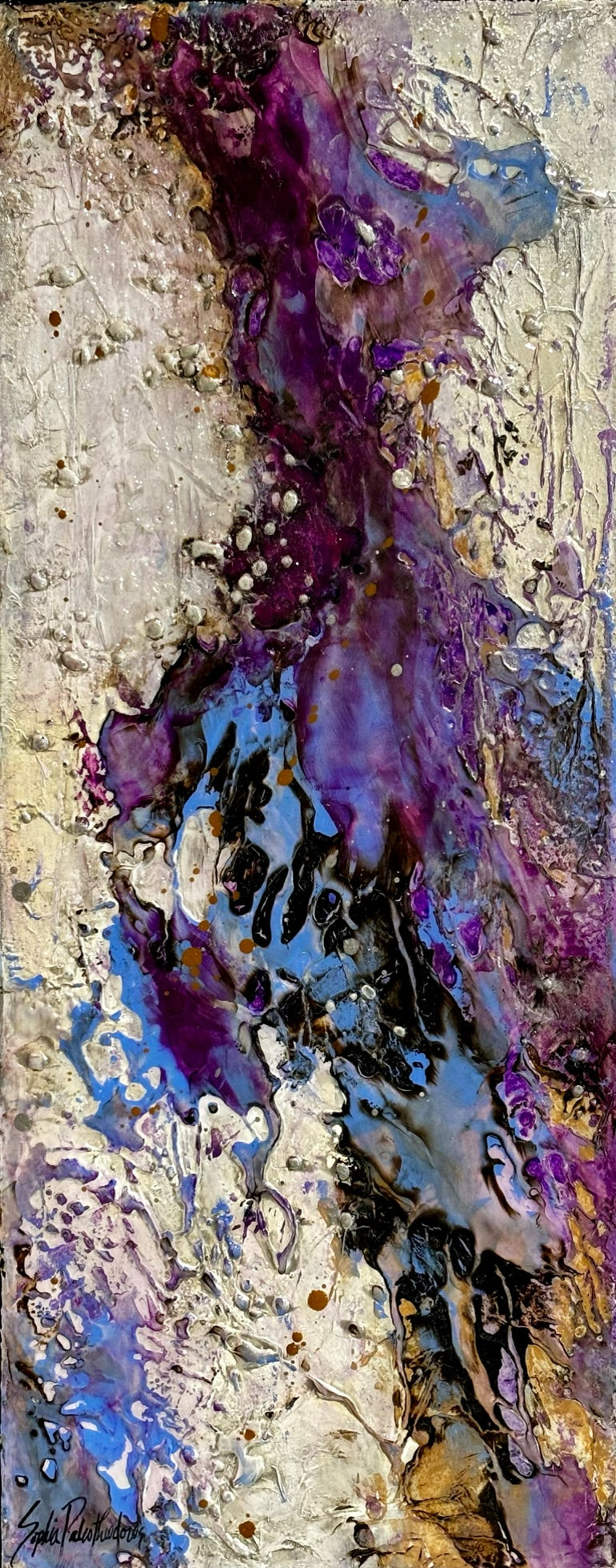Abstracts “Whispering Words IV” by Sophia Paleotheodoros – mixed media and resin on canvas.