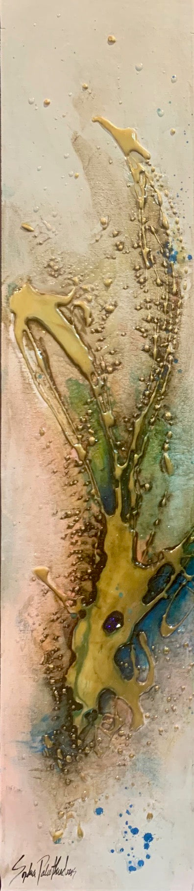 Abstracts “Turn It Up I” by Sophia Paleotheodoros – mixed media and resin on canvas.