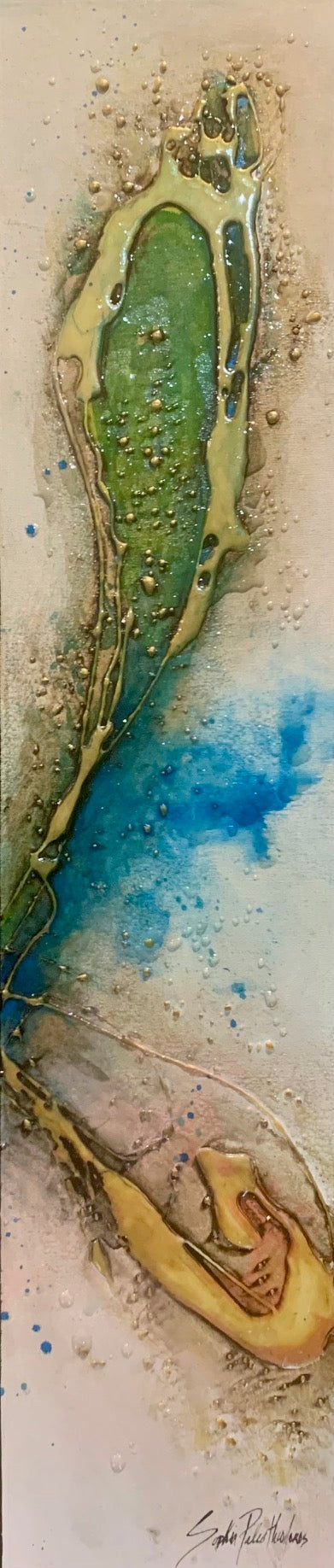 Abstracts “Turn It Up II” by Sophia Paleotheodoros – mixed media and resin on canvas.