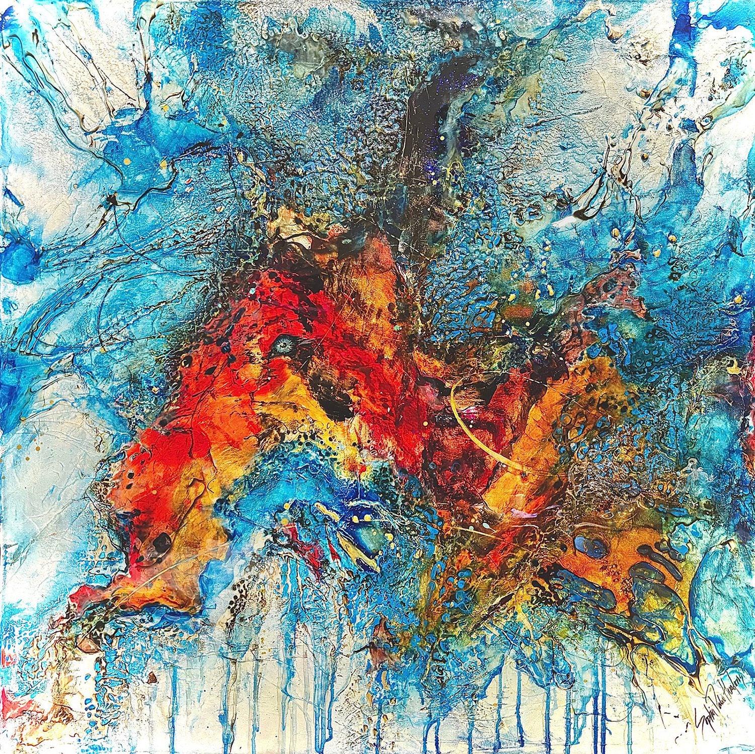 Abstracts “Wrangler” by Sophia Paleotheodoros – mixed media and resin on canvas.