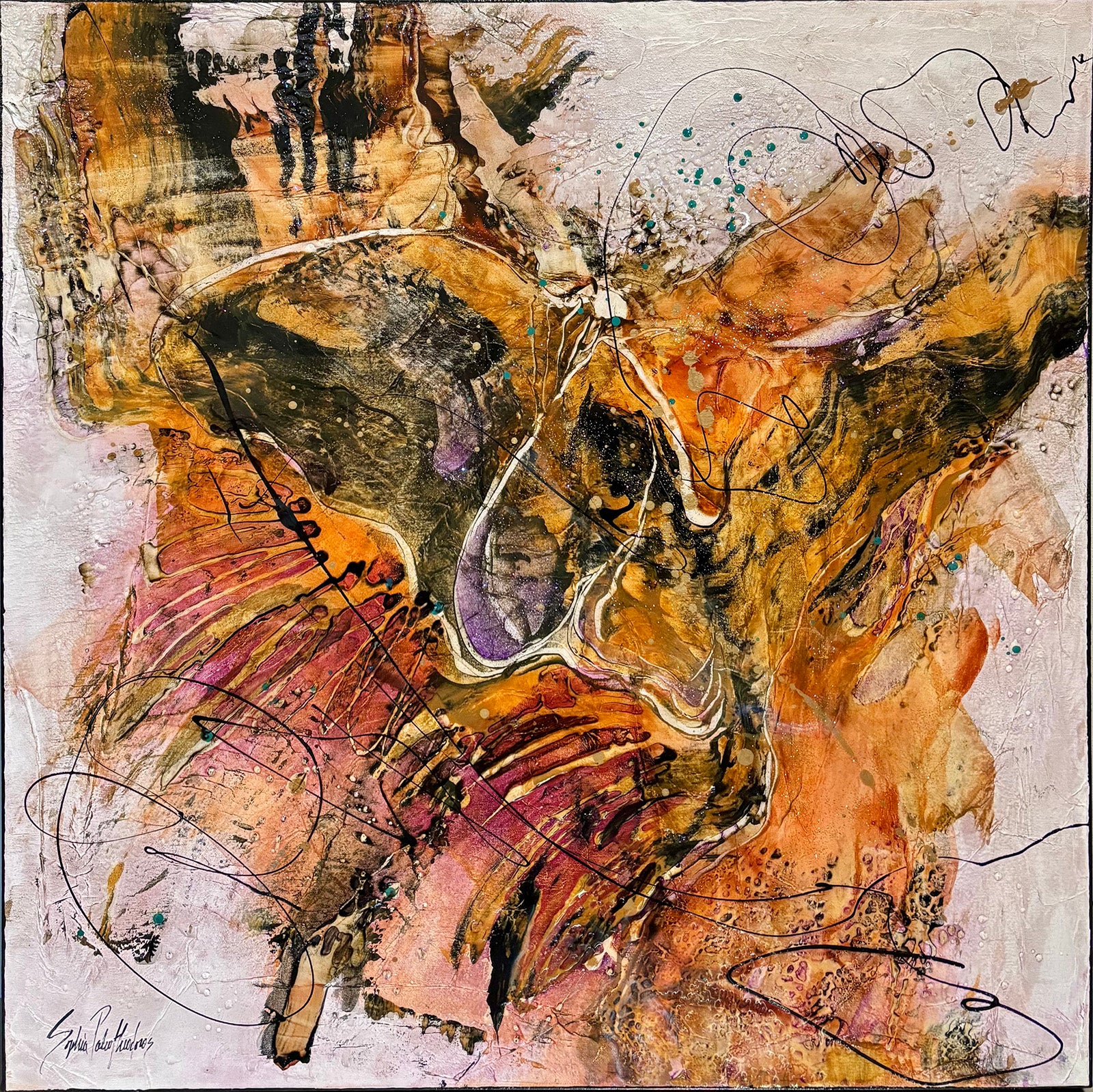 Abstracts “Marmalade” by Sophia Paleotheodoros – mixed media and resin on canvas.