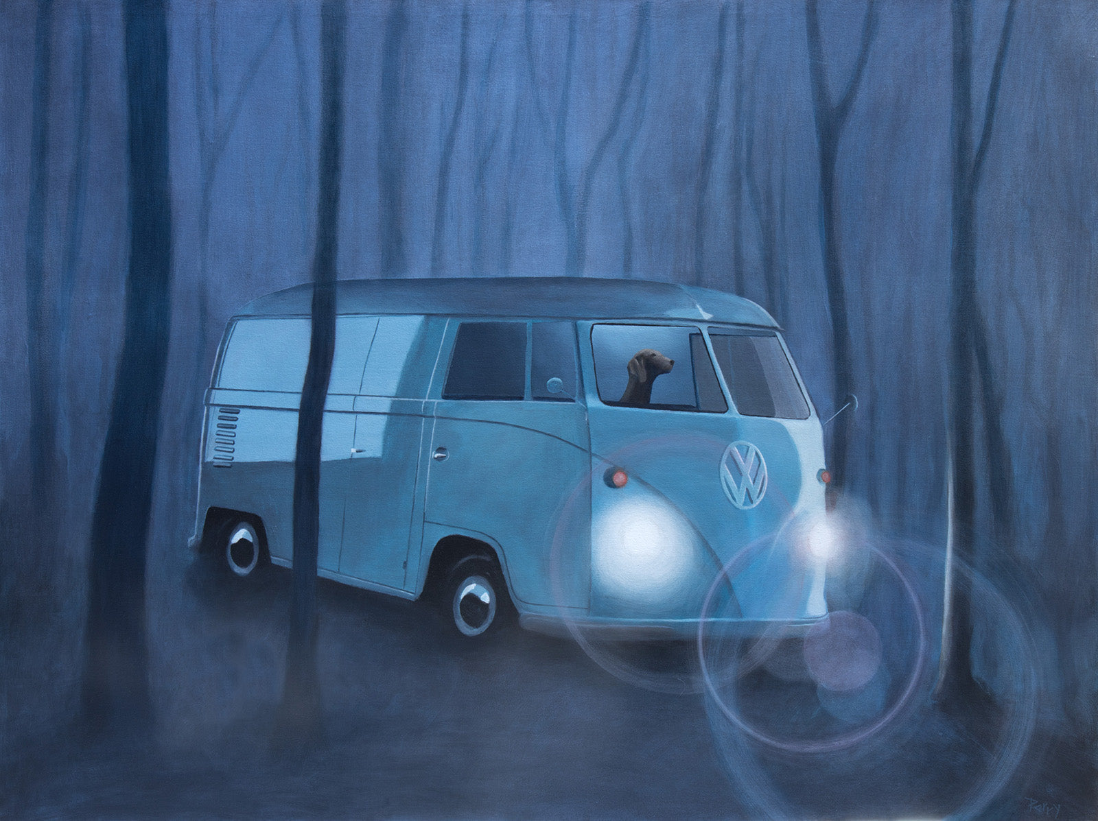 Animals “VW Bus In A Blue Forest” by Stephen Perry – acrylic on canvas.