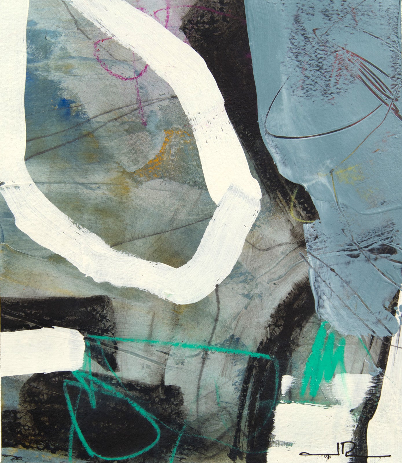Abstracts “Mooring” by Jacques Pilon – mixed media on paper.