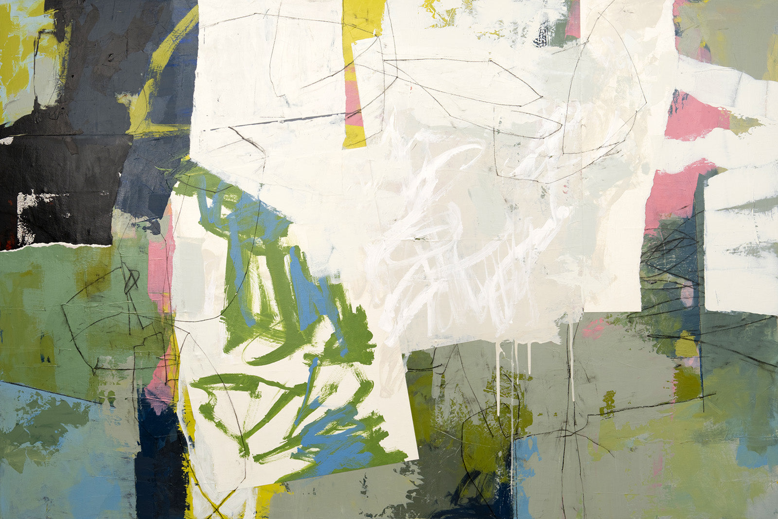 Abstracts “Start Anew” by Jacques Pilon – mixed media on panel.